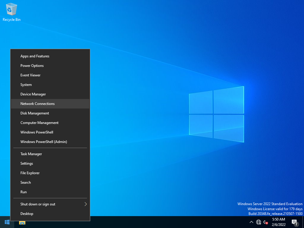 screenshot from the start menu contextual menu