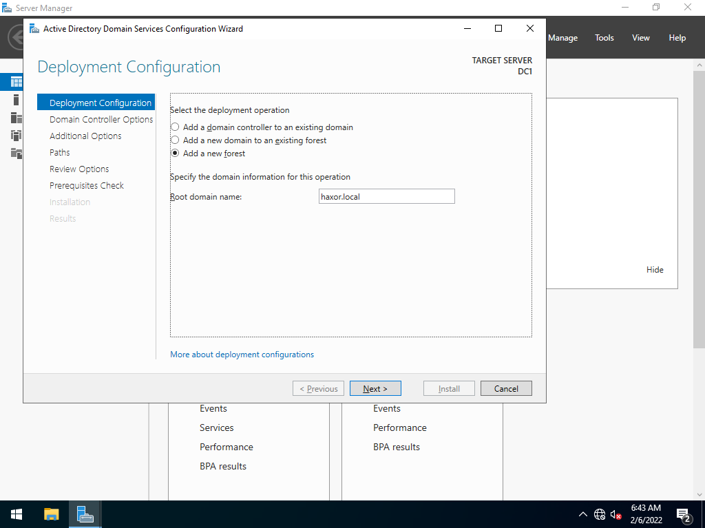 screenshot from the domain controller setup wizard