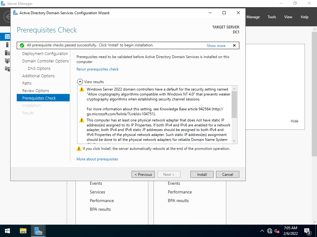 screenshot from the domain controller setup wizard