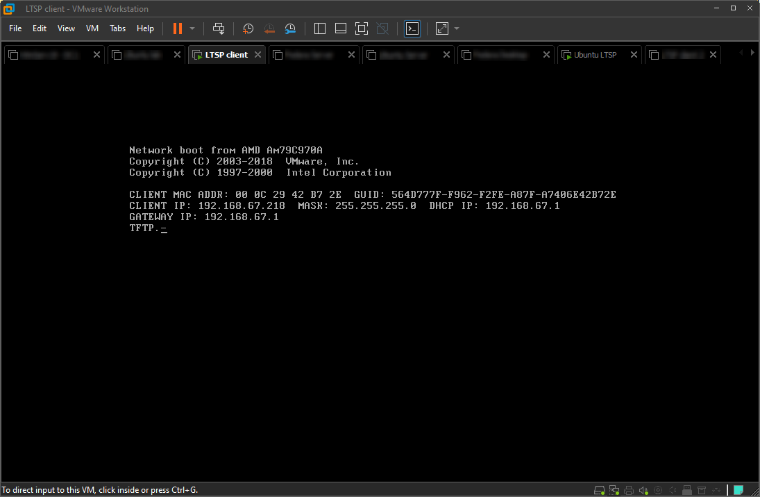 Screenshot from VMware workstation network boot