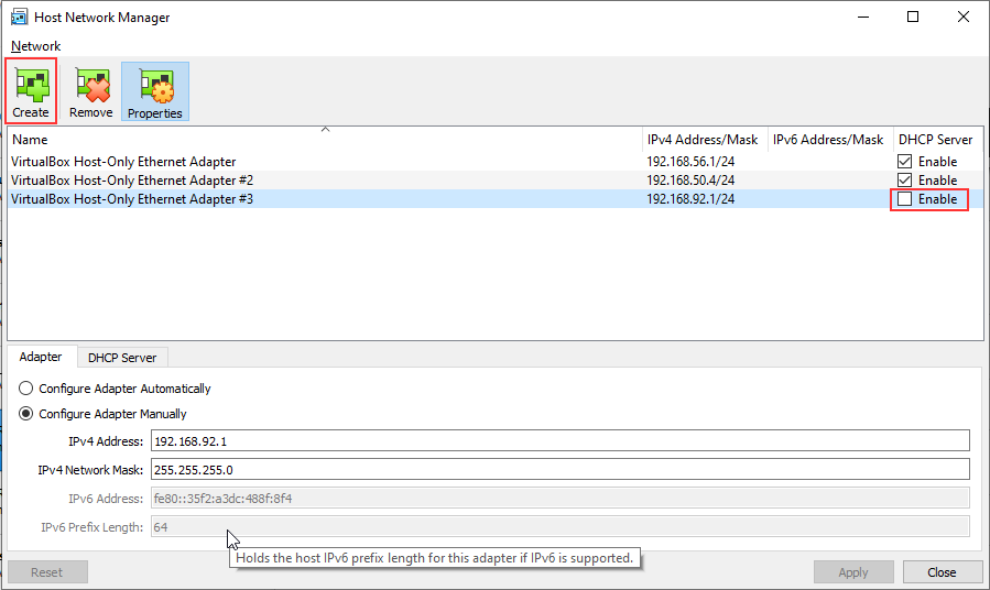 Screenshot from VB Host Network Manager