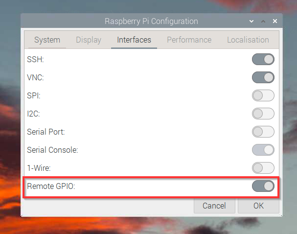 Screenshot from raspberry pi config