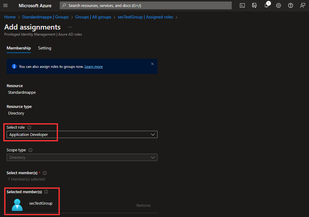 screenshot from azure portal