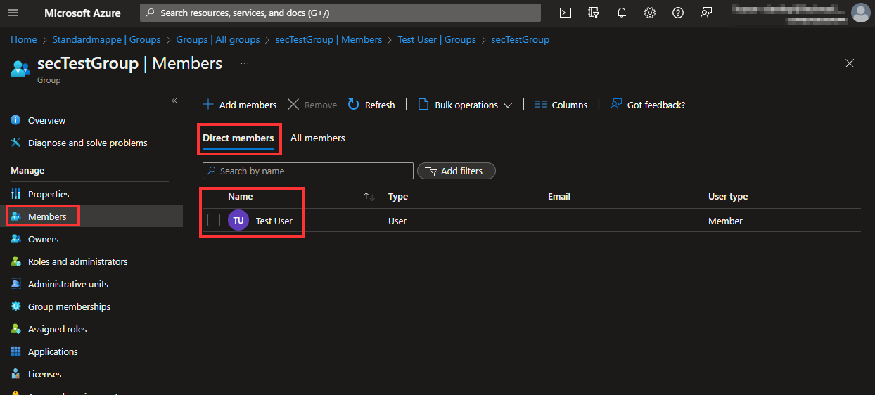 screenshot from azure portal