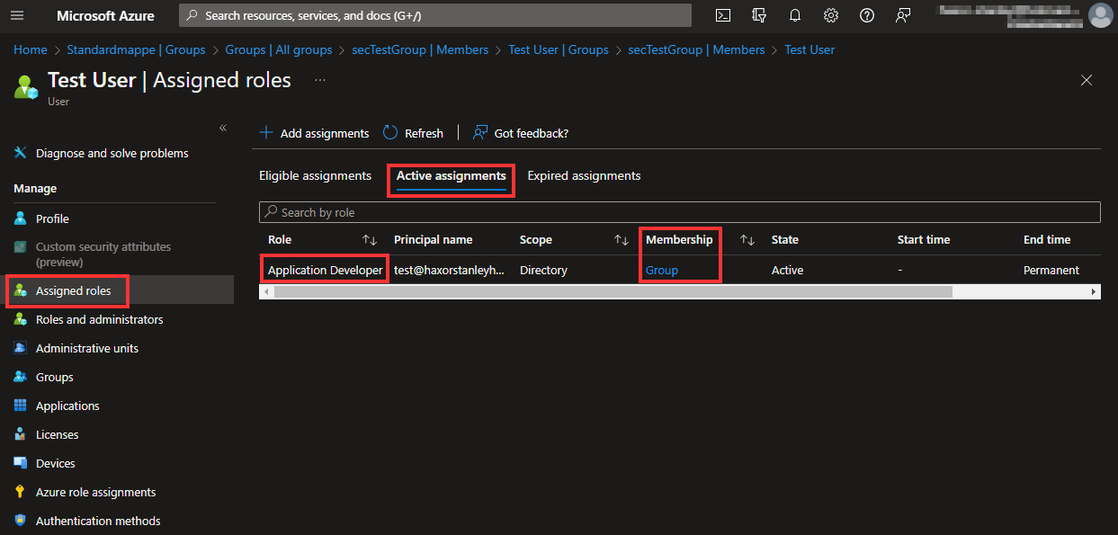 screenshot from azure portal