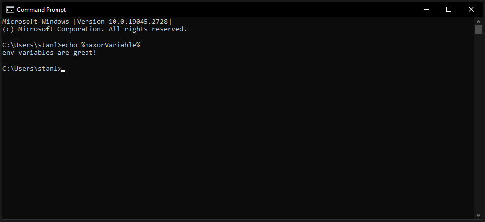 screenshot from the command prompt