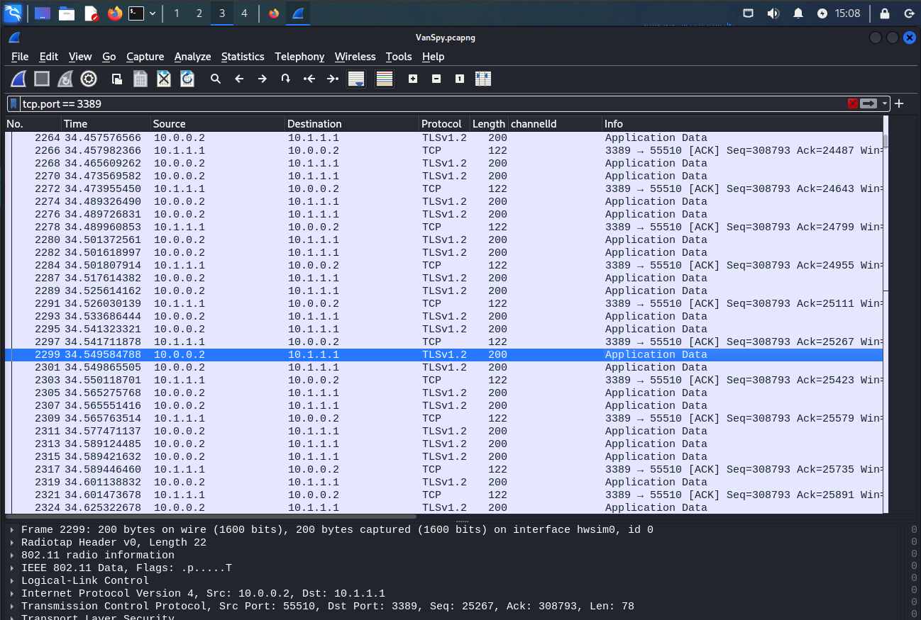 screenshot from wireshark showing encrypted frames