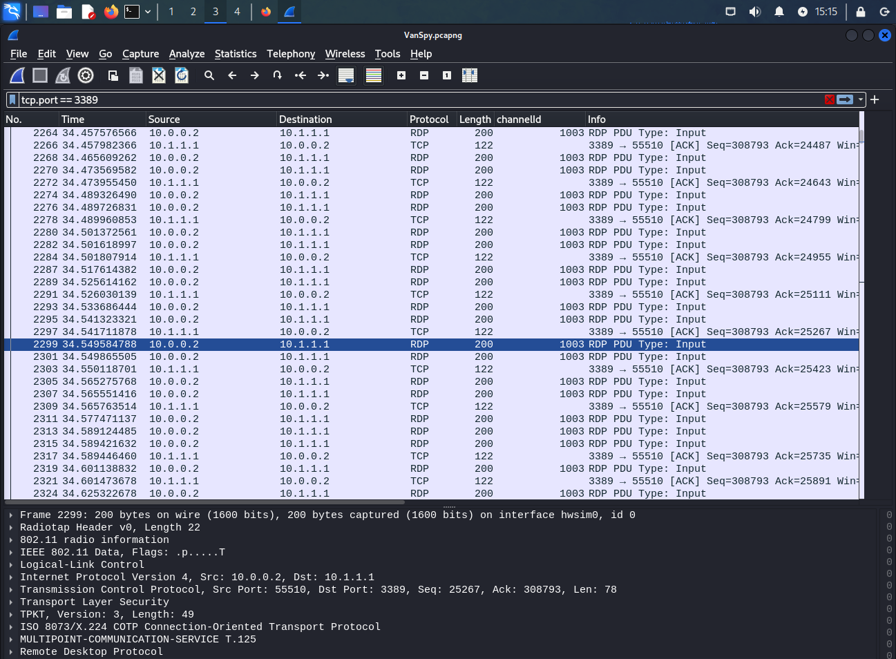 screenshot from wireshark showing unencrypted frames