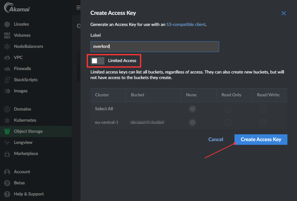 screenshot from the Akamai control panel