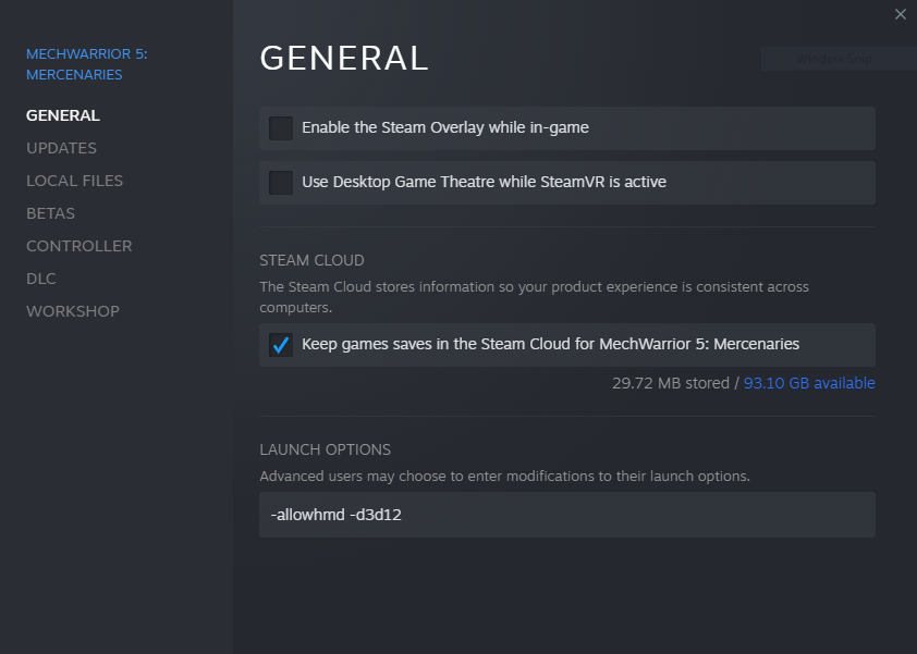 Screenshot fro Steam game properties