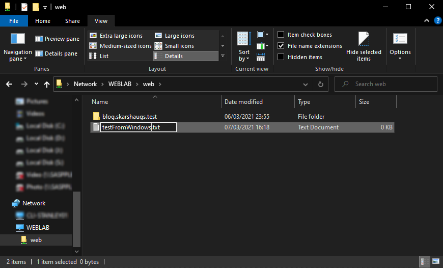 Screenshot av at oppretting av en ny fil fra Windows